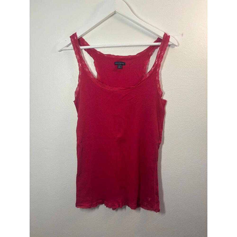 Y2K Lace Trim American Eagle Racerback Tank Top Size XL